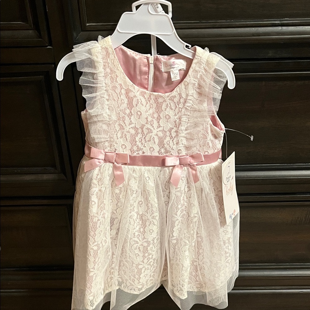 Pink and Cream Lace Baby Dress